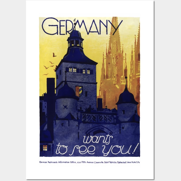 Vintage Travel Poster Germany wants to see you Wall Art by vintagetreasure